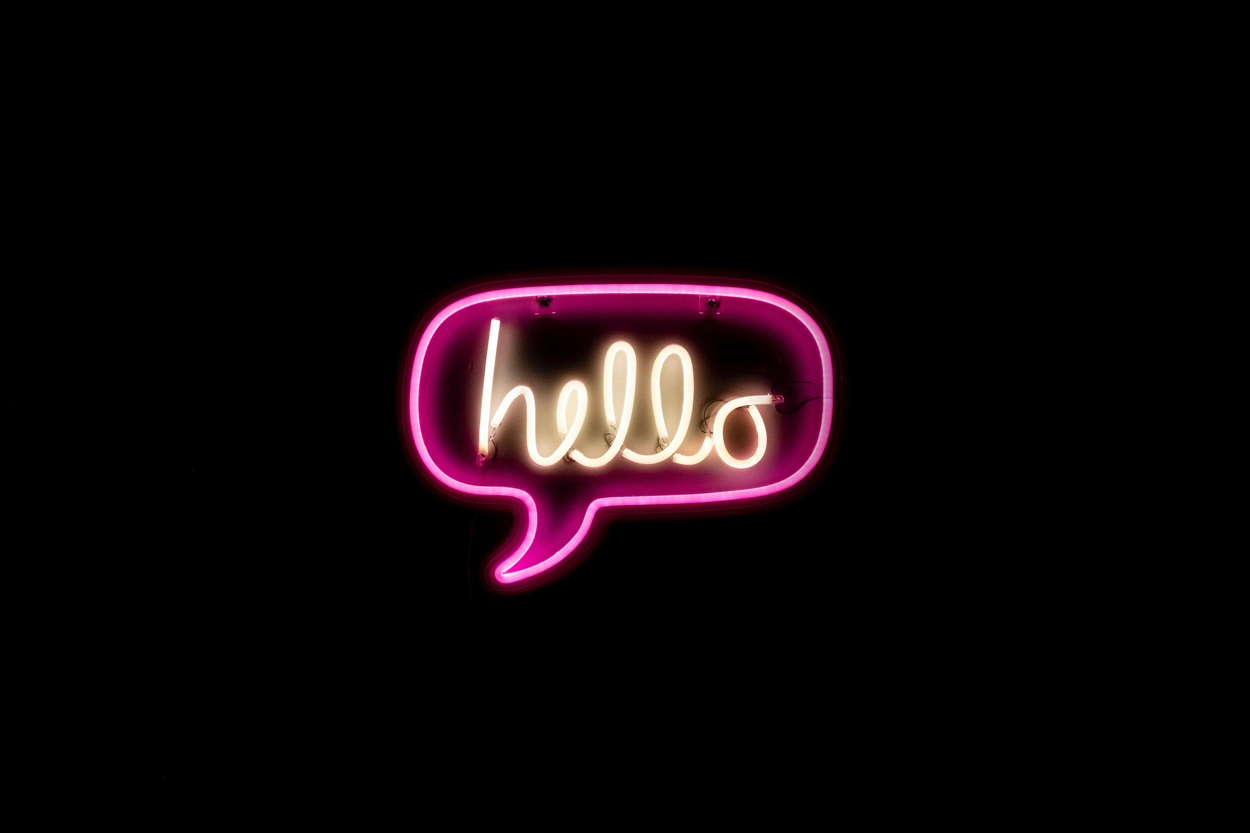 Neon hello speech bubble